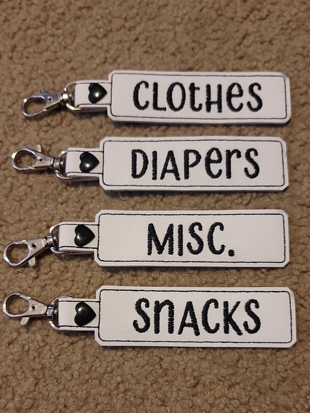 White 'Diapers' Organizer Keychain Tag for Kids Accessories